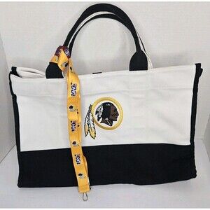Washington Redskins Tote Bag, Classic Logo White & Black W/ Lanyard 17x12x8"